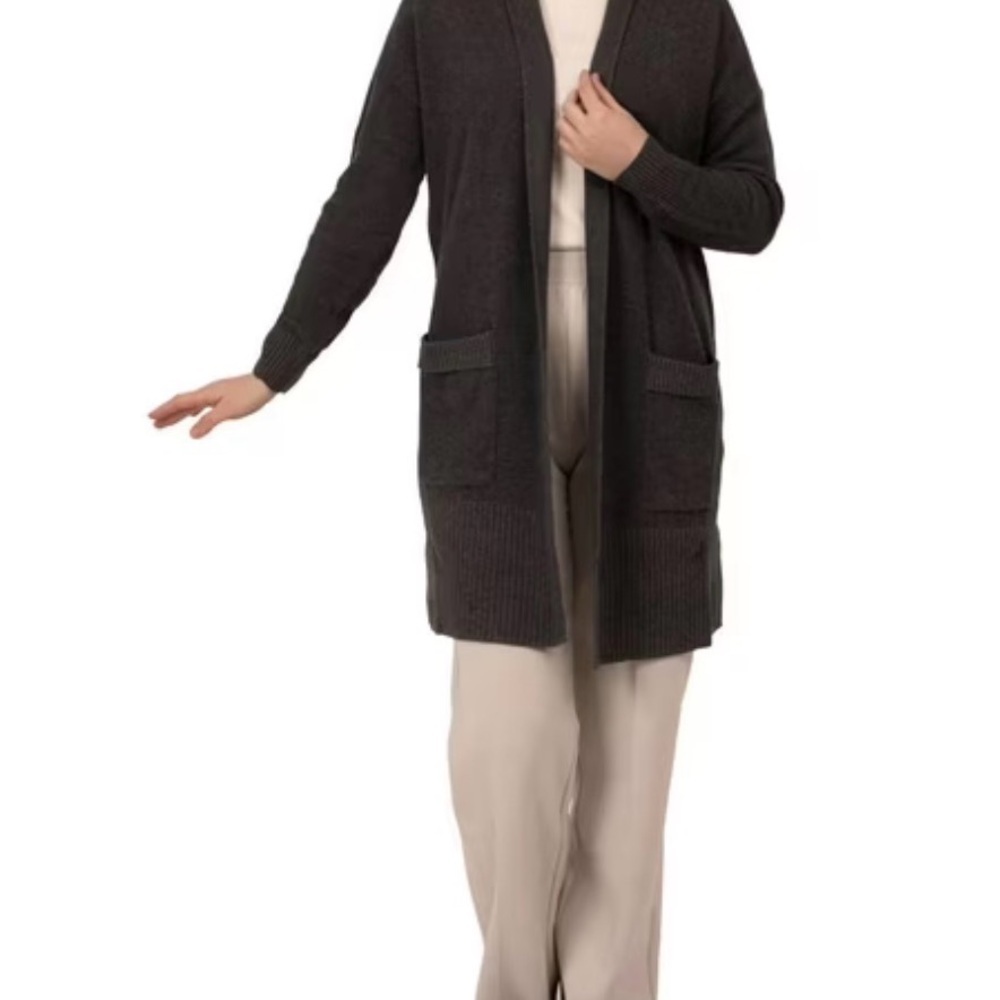 EUC Barefoot Dreams Black Long Waffle Knit Cardigan